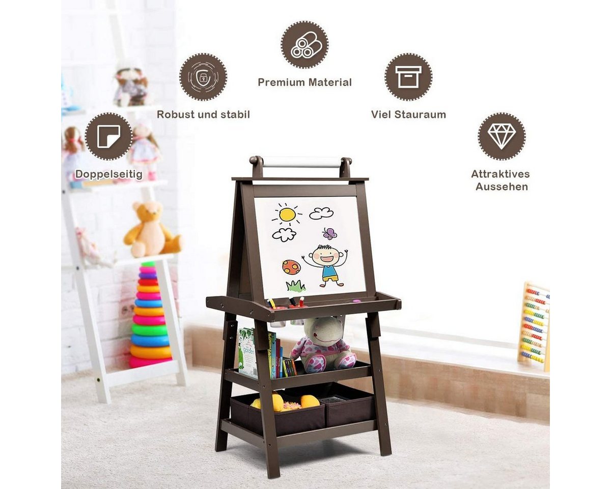 COSTWAY Standtafel Kinder Staffelei, doppelseitig, mit Magneten & 2 Boxen – Bild 3 von 5