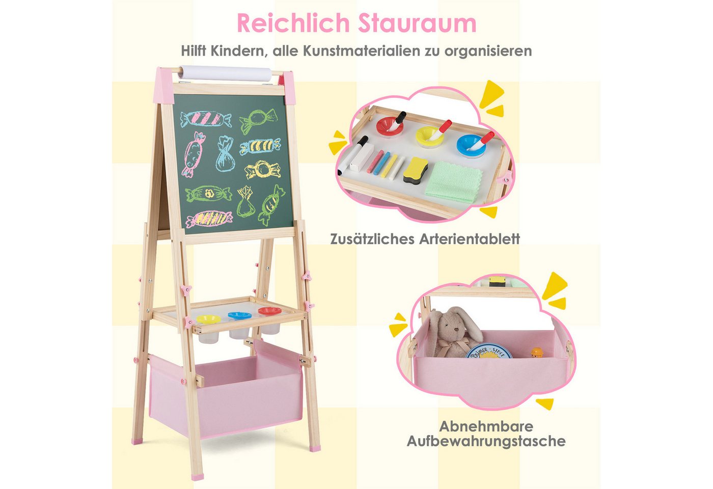COSTWAY Standtafel Kinder Staffelei, höhenverstellbar mit 60 Zubehör – Bild 5 von 5