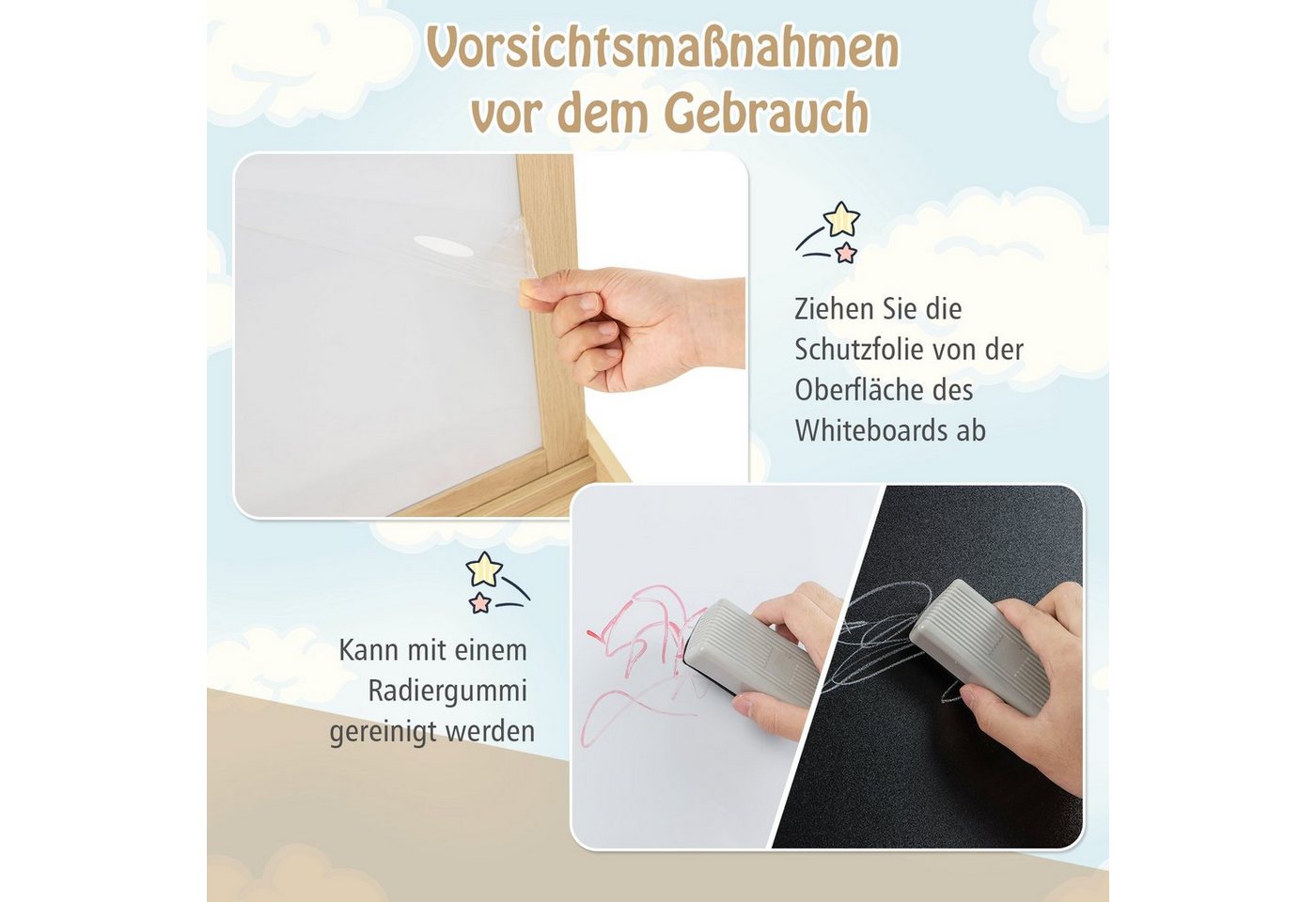 COSTWAY Standtafel Kinder Staffelei, doppelseitig, mit Magneten & 2 Boxen – Bild 4 von 5