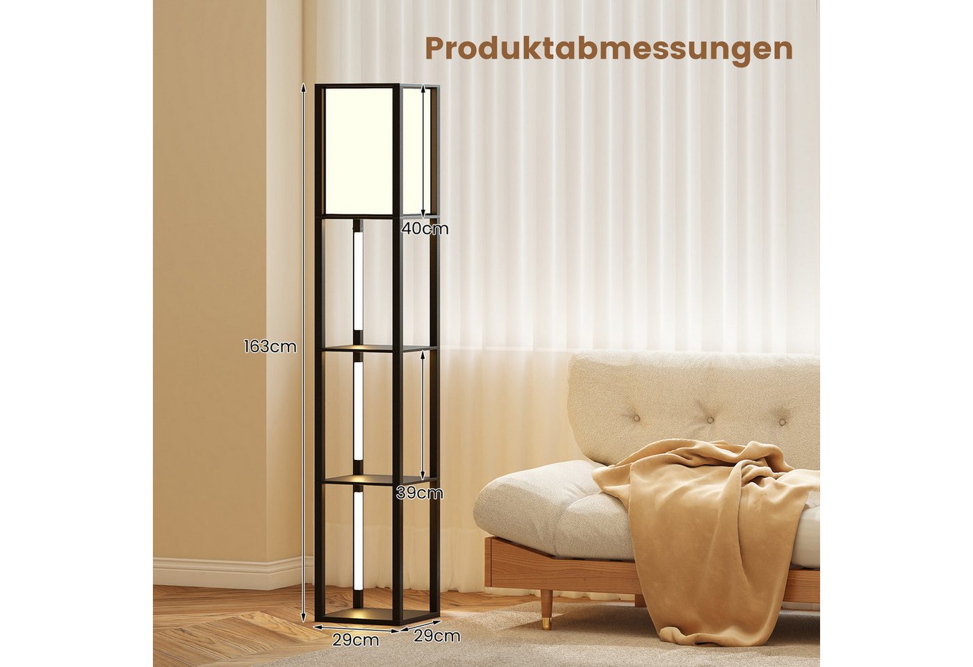 COSTWAY Stehlampe, mit 3-stufig einstellbaren LED-Streifen und Fußschalter – Bild 3 von 5