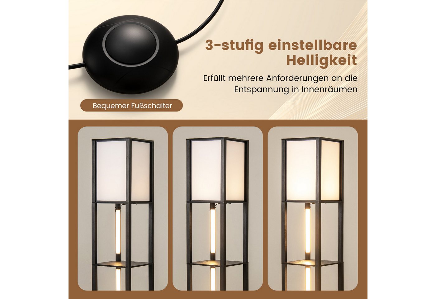 COSTWAY Stehlampe, mit 3-stufig einstellbaren LED-Streifen und Fußschalter – Bild 5 von 5