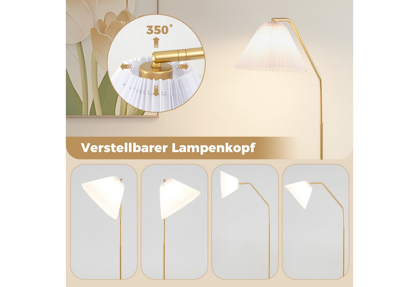 COSTWAY Stehlampe, 168cm mit verstellbarem Lampenkopf & Fußschalter – Bild 4 von 5