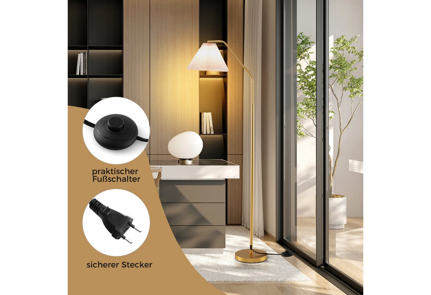 COSTWAY Stehlampe, 168cm mit verstellbarem Lampenkopf & Fußschalter – Bild 5 von 5