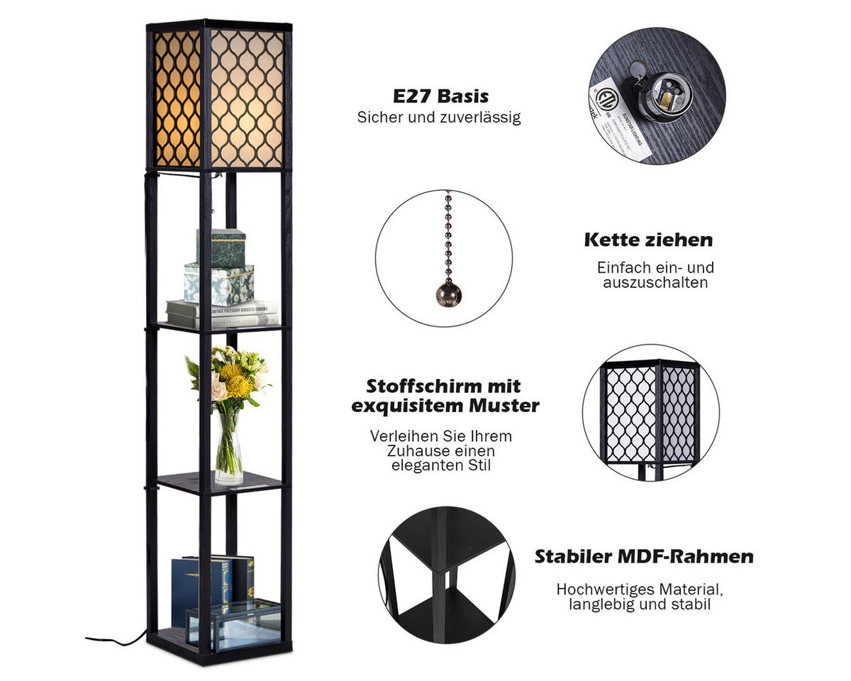 COSTWAY Stehlampe, ohne Leuchtmittel, Warmweiß, Regal, mit 3-Ebenen – Bild 5 von 5