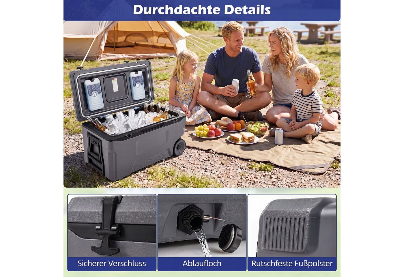 COSTWAY Thermobehälter, Kühlbox mit Rollen & Griff, Isolierbox – Bild 3 von 5