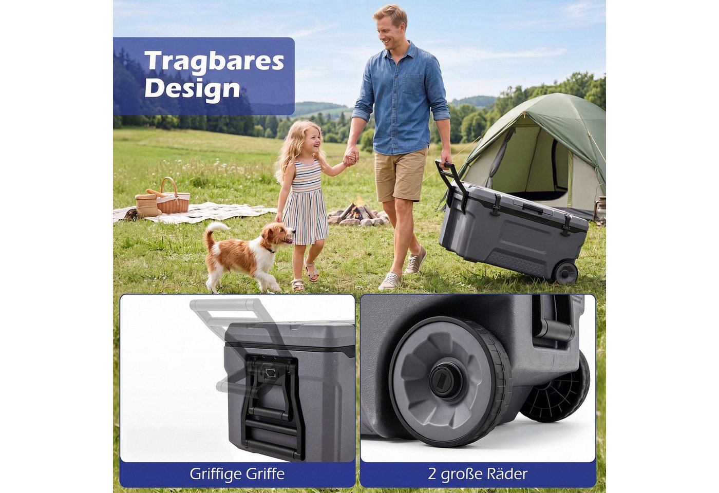 COSTWAY Thermobehälter, Kühlbox mit Rollen & Griff, Isolierbox – Bild 4 von 5