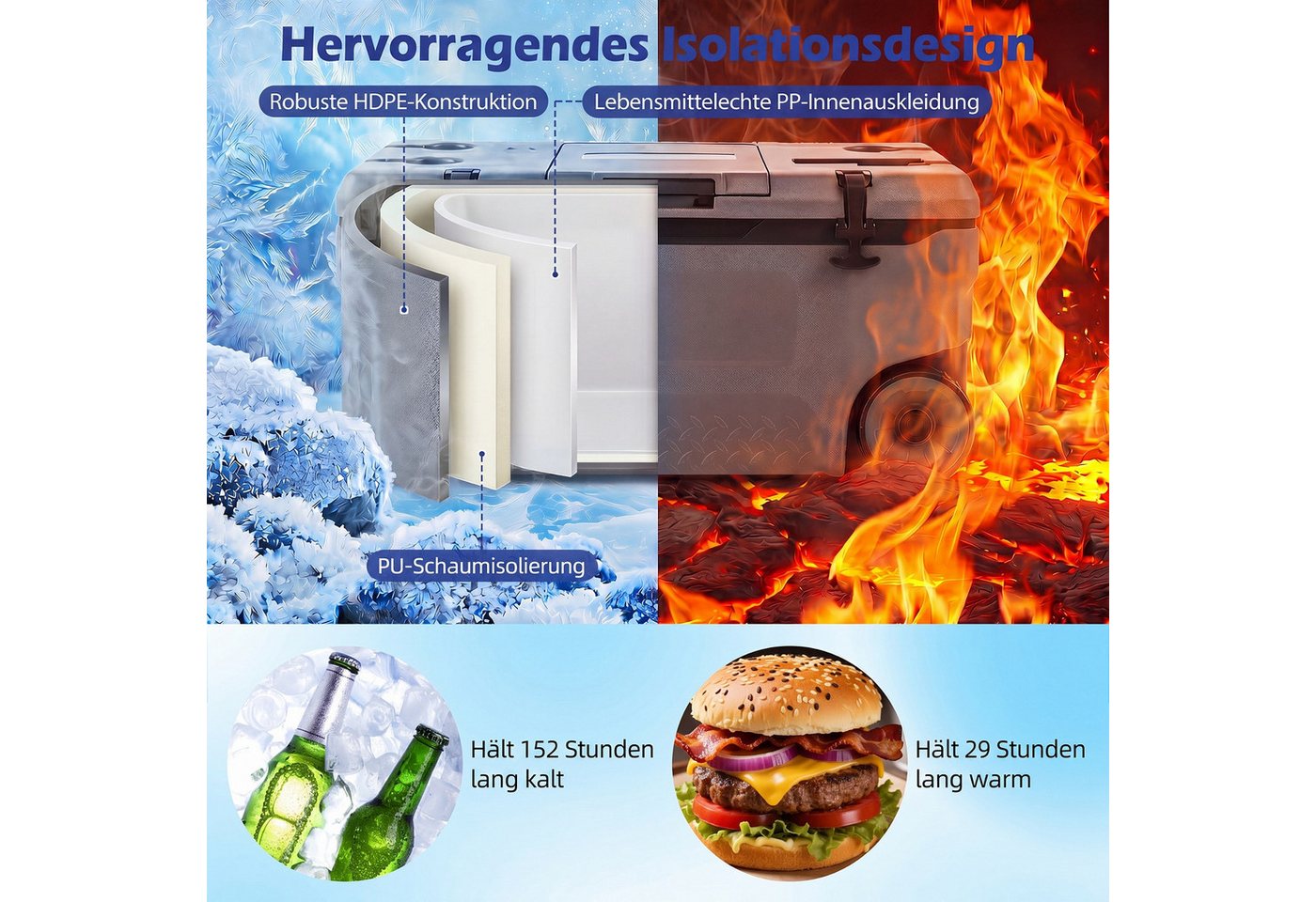 COSTWAY Thermobehälter, Kühlbox mit Rollen & Griff, Isolierbox – Bild 5 von 5