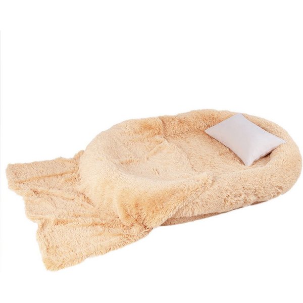 COSTWAY Tierbett, Hundebett mit Kissen & Decke, orthopädisch, aus Plüsch