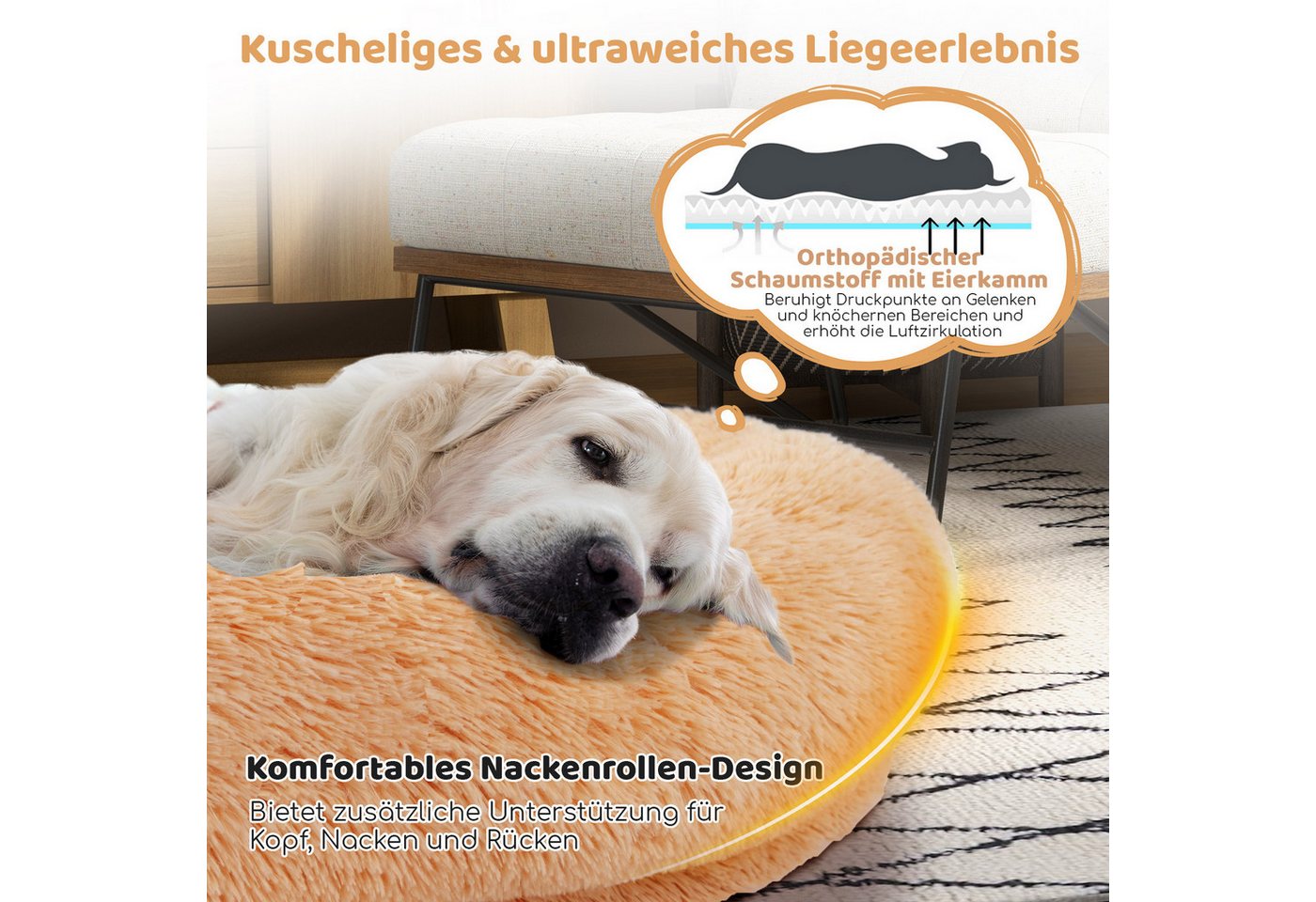 COSTWAY Tierbett, Hundebett mit Kissen & Decke, orthopädisch, aus Plüsch – Bild 2 von 5