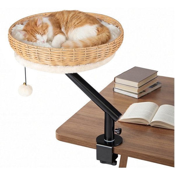 COSTWAY Tierbett, Katzenbett für Schreibtisch, Katzenkorb, 360° drehbar