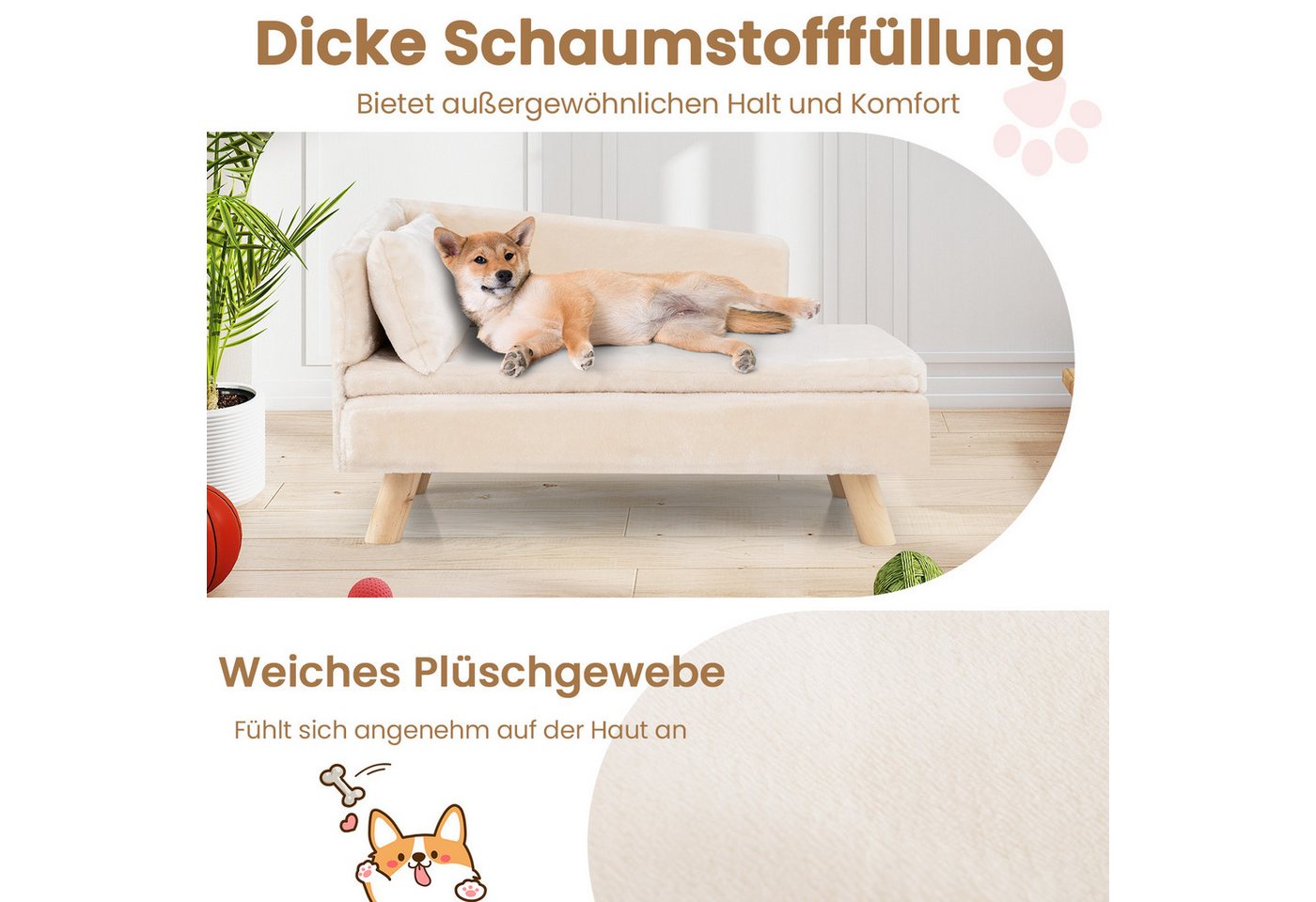COSTWAY Tiersofa, Katzensofa, Katzencouch, mit 2 abnehmbaren Kissens – Bild 4 von 5