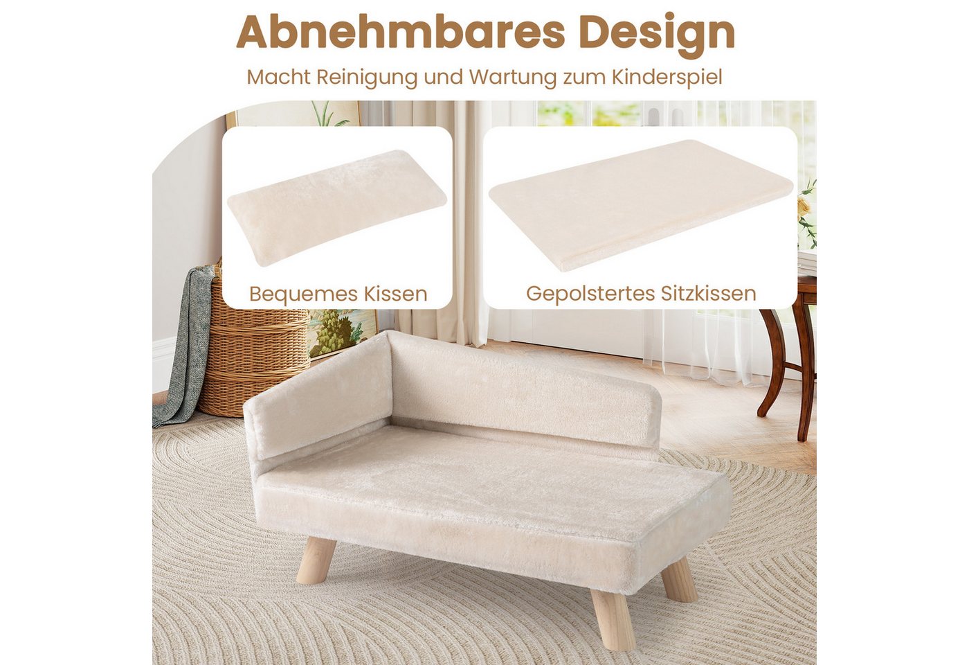 COSTWAY Tiersofa, Katzensofa, Katzencouch, mit 2 abnehmbaren Kissens – Bild 5 von 5
