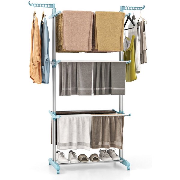COSTWAY Turmwäscheständer, klappbar, platzsparend, mit Rollen, ausziehbar, 127cm