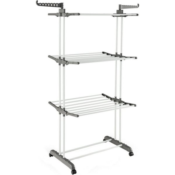 COSTWAY Turmwäscheständer, klappbar, platzsparend, mit Rollen, ausziehbar, 127cm