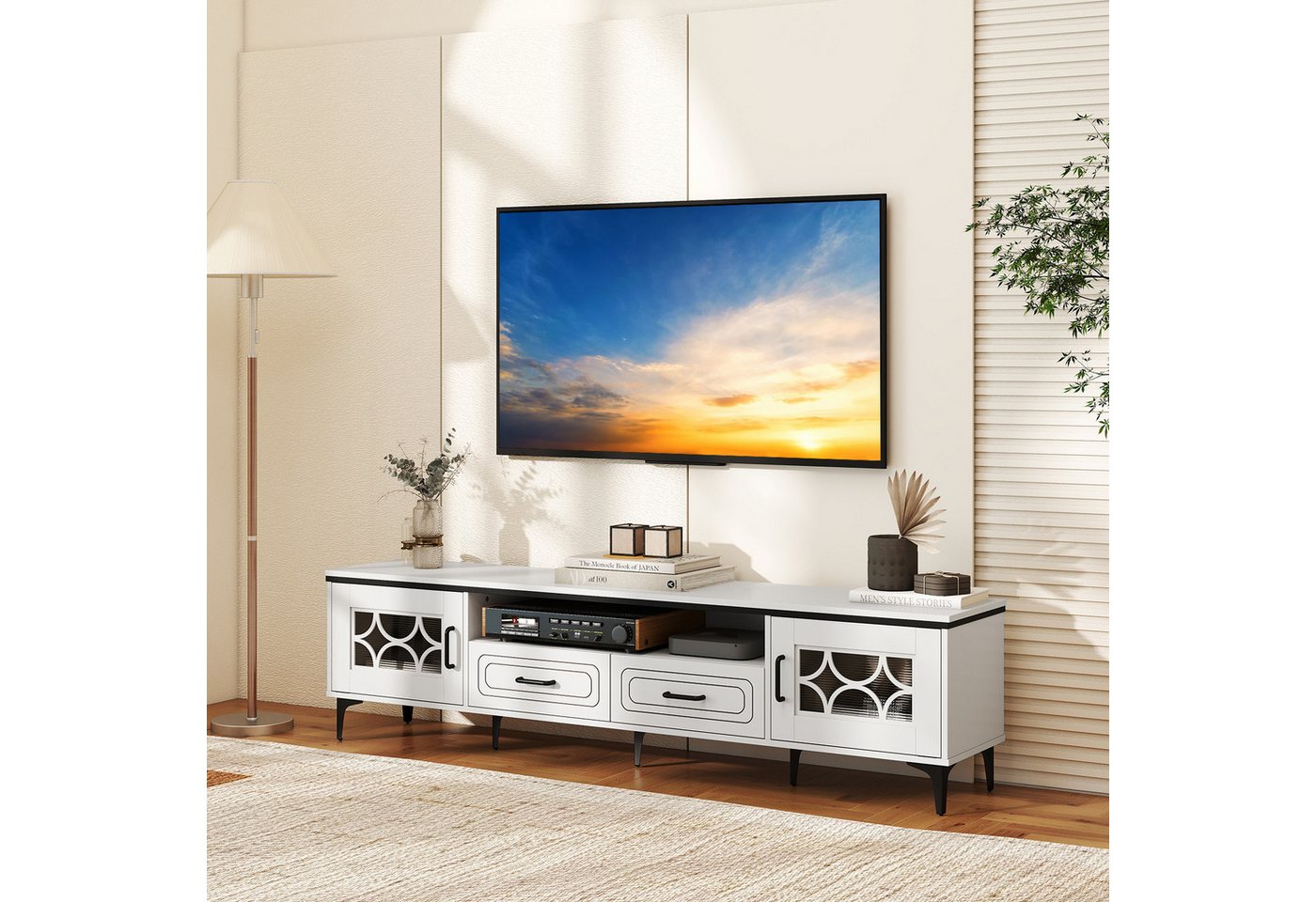 COSTWAY TV-Schrank Holz, Lowboard mit 2 Schublade & Stauraum, 180,5cm – Bild 2 von 5