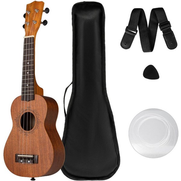 COSTWAY Ukulele, 21 Zoll Massivholz Ukulelen-Set mit Tragetasche, Plektrum
