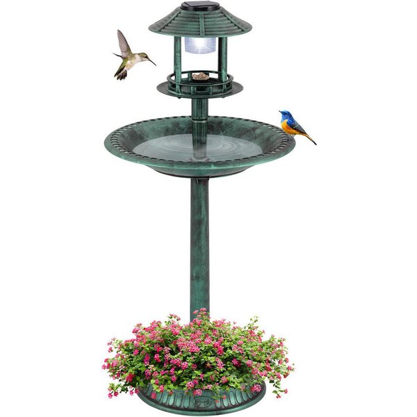 COSTWAY Vogeltränke, Vogelbad, Futterspender, mit Blumentopf, Ständer