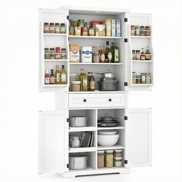 COSTWAY Vorratsschrank Küchenbuffet Hochschrank, mit Schiebetabletts, 184cm