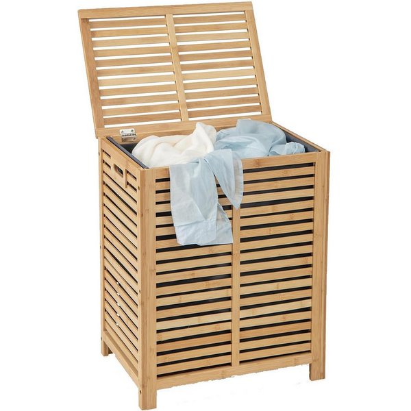 COSTWAY Wäschekorb, Bambus, 80L, mit Deckel & ausnehmbarem Wäschesack, Natur