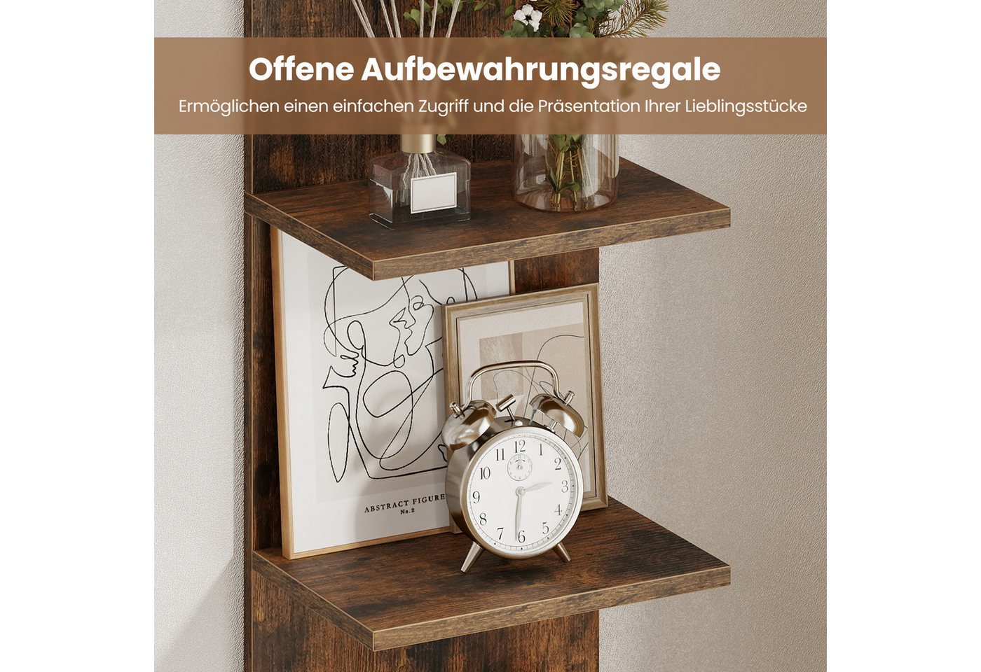 COSTWAY Wandregal, Holz Hängeregal vertikal Schweberegal Küche 30x21,5x129cm – Bild 3 von 5