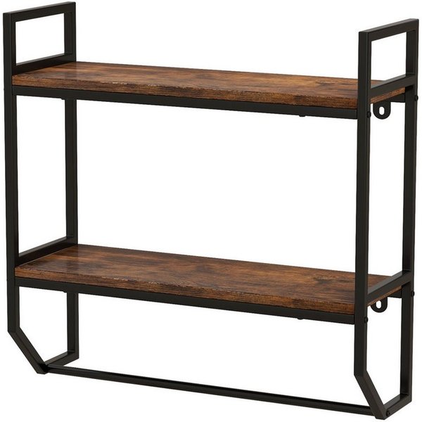 COSTWAY Wandregal, Metallrahmen, 2 Ebenen mit Stange, Industrial, 20x59x58cm
