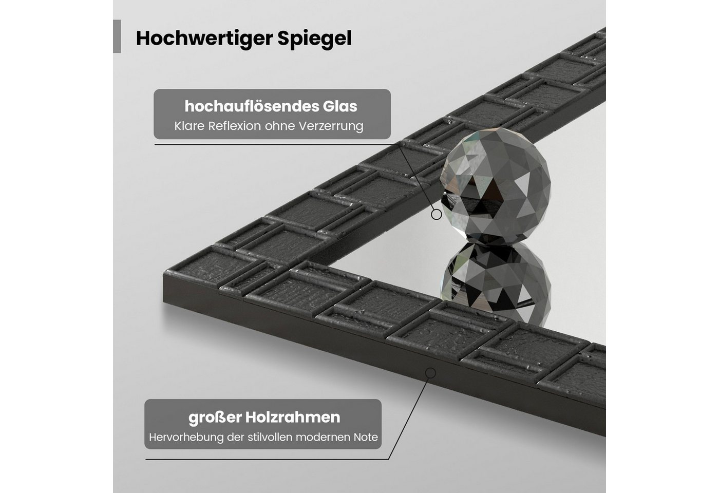 COSTWAY Wandspiegel, 80x60cm, mit Massivholzrahmen, Badspiegel rechteckig – Bild 4 von 5