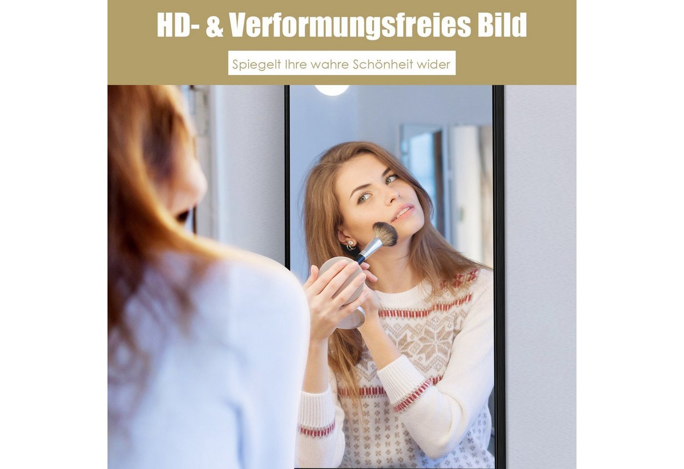 COSTWAY Wandspiegel, Ganzkörper, 37x120cm, höhenverstellbare Hängehaken, Alu – Bild 4 von 5