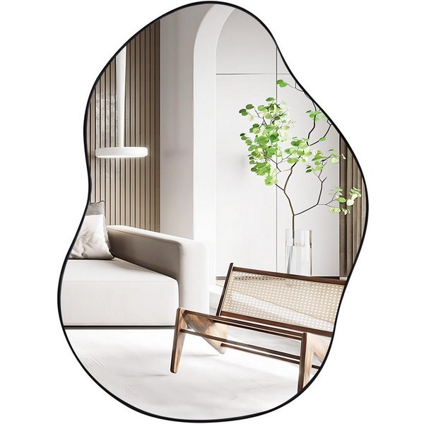 COSTWAY Wandspiegel, mit Metallrahmen & HD-Reflexion, asymmetrisch 78x56cm