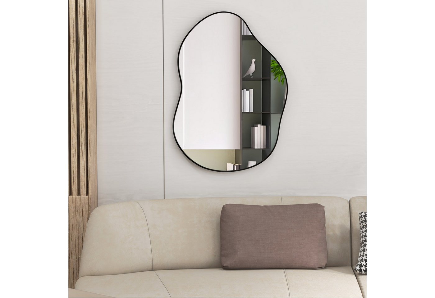 COSTWAY Wandspiegel, mit Metallrahmen & HD-Reflexion, asymmetrisch 78x56cm – Bild 2 von 5
