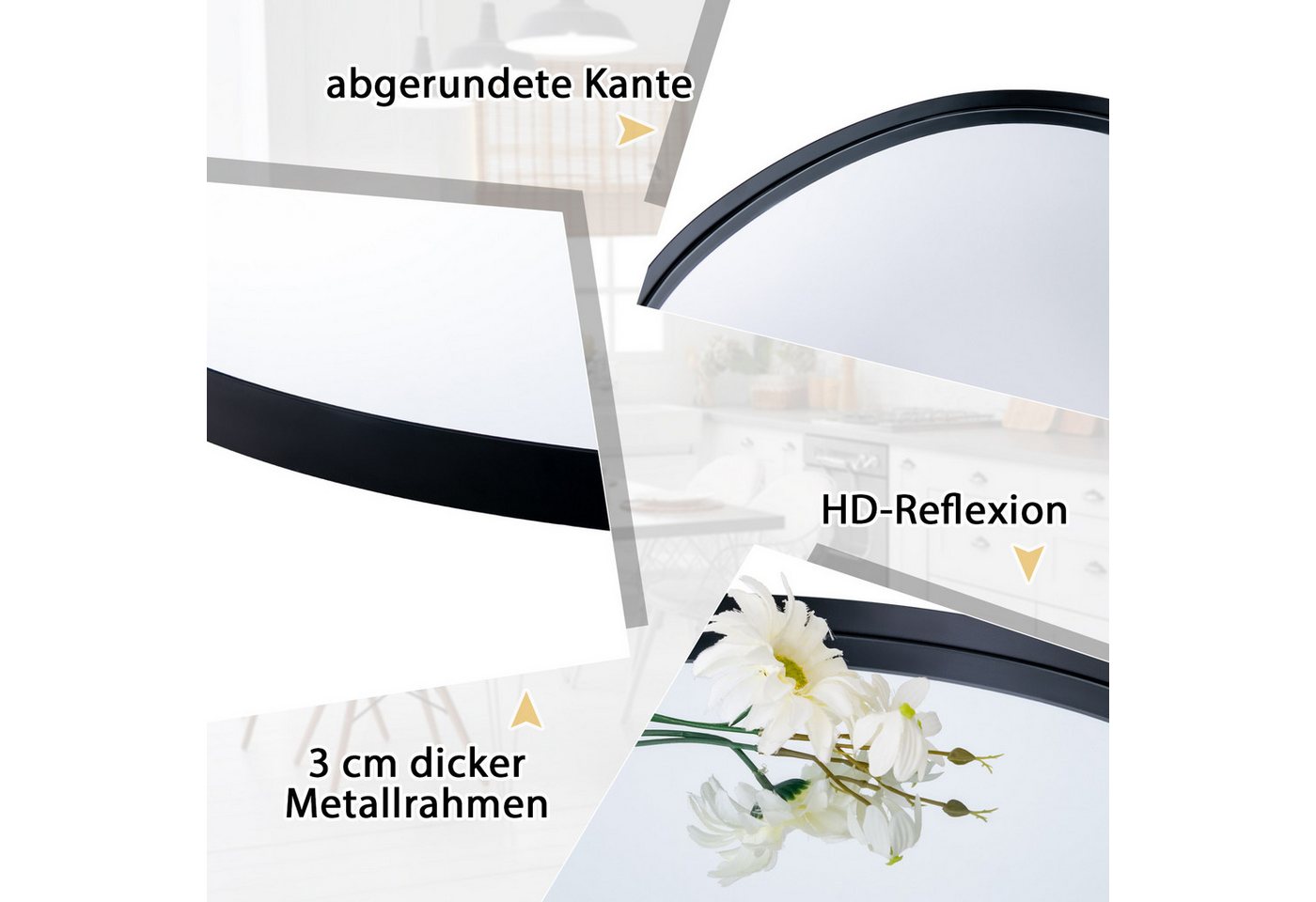 COSTWAY Wandspiegel, mit Metallrahmen & HD-Reflexion, asymmetrisch 78x56cm – Bild 3 von 5