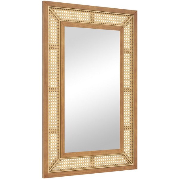COSTWAY Wandspiegel, 90 x 60cm mit Holzrahmen & Haken, horizontal / vertikal