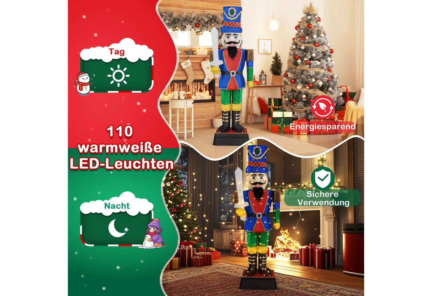 COSTWAY Weihnachtsfigur (1 St), Nussknacker Figur, LED Weihnachtsdeko, groß – Bild 3 von 5