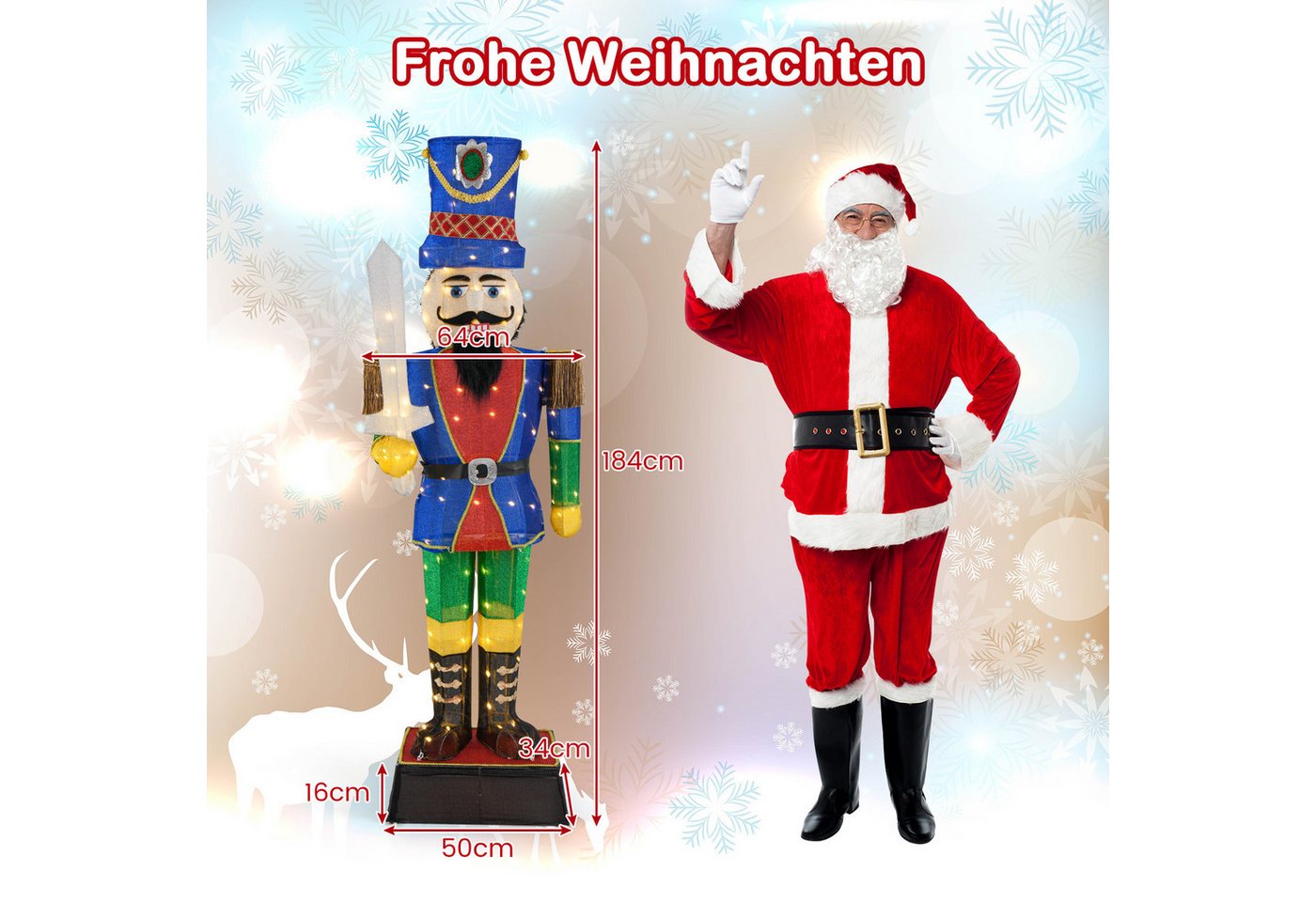 COSTWAY Weihnachtsfigur (1 St), Nussknacker Figur, LED Weihnachtsdeko, groß – Bild 4 von 5