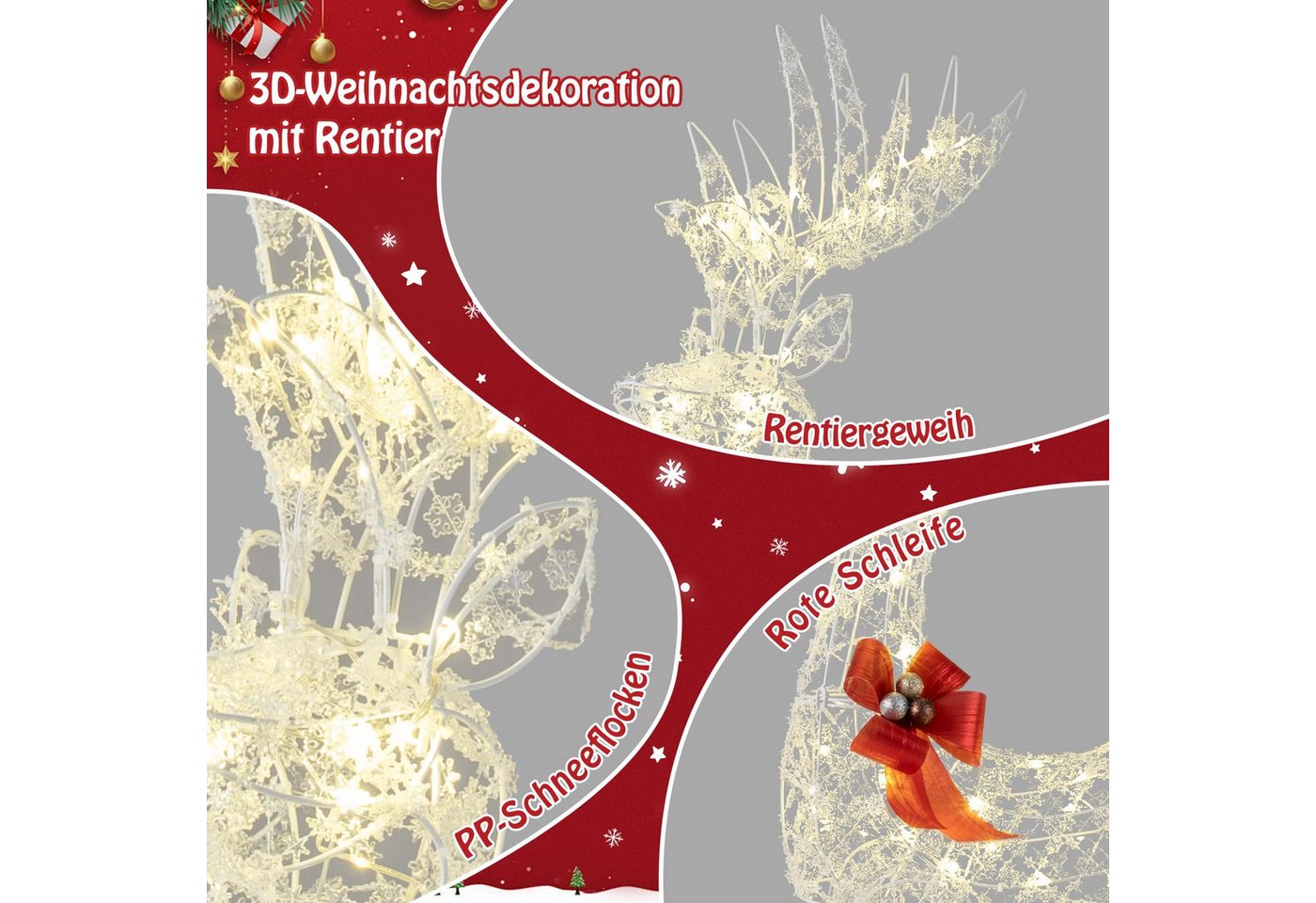 COSTWAY Weihnachtsfigur (1 St), LED Rentier, Weihnachtsdeko, 150cm hoch – Bild 4 von 5