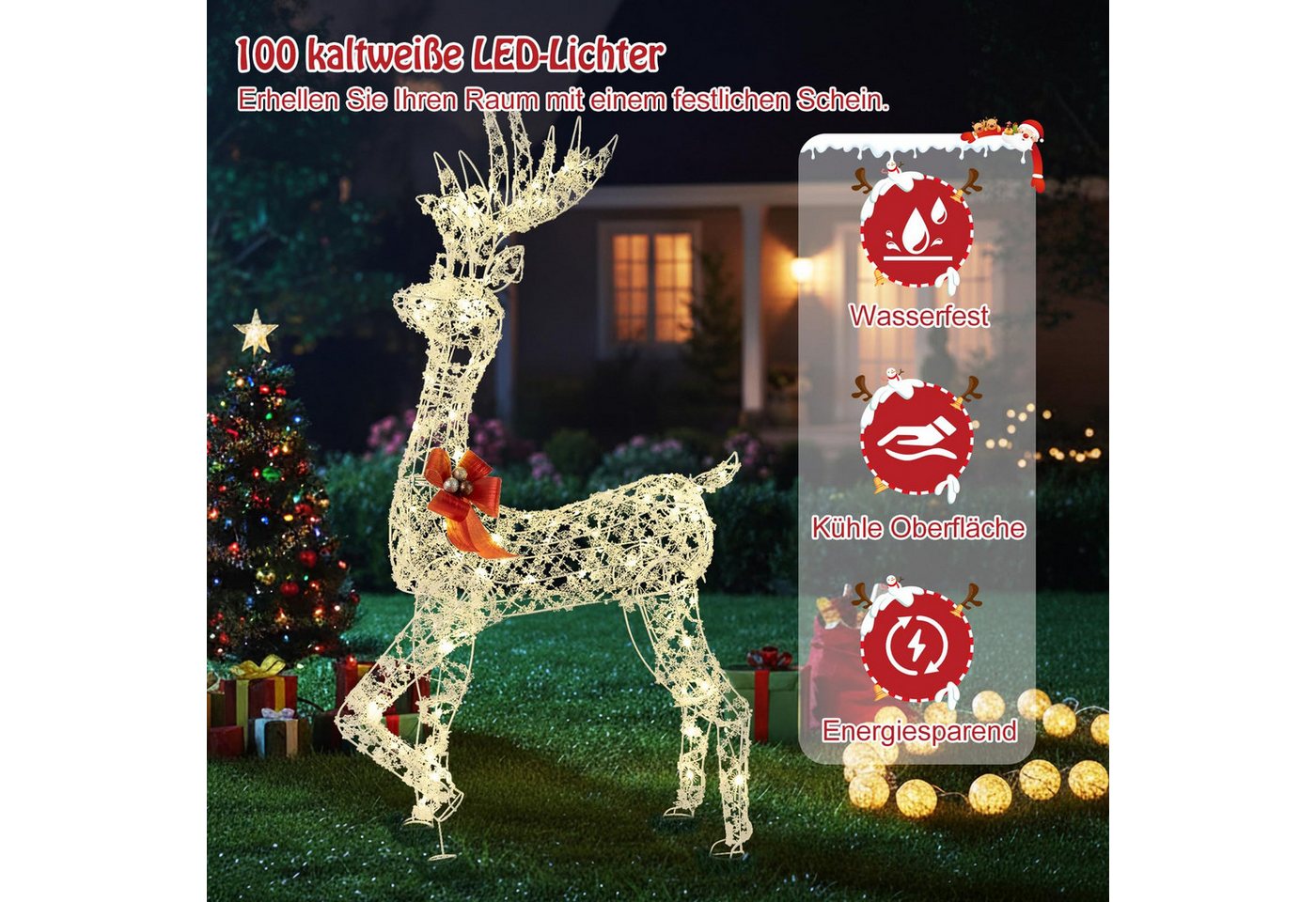 COSTWAY Weihnachtsfigur (1 St), LED Rentier, Weihnachtsdeko, 150cm hoch – Bild 5 von 5