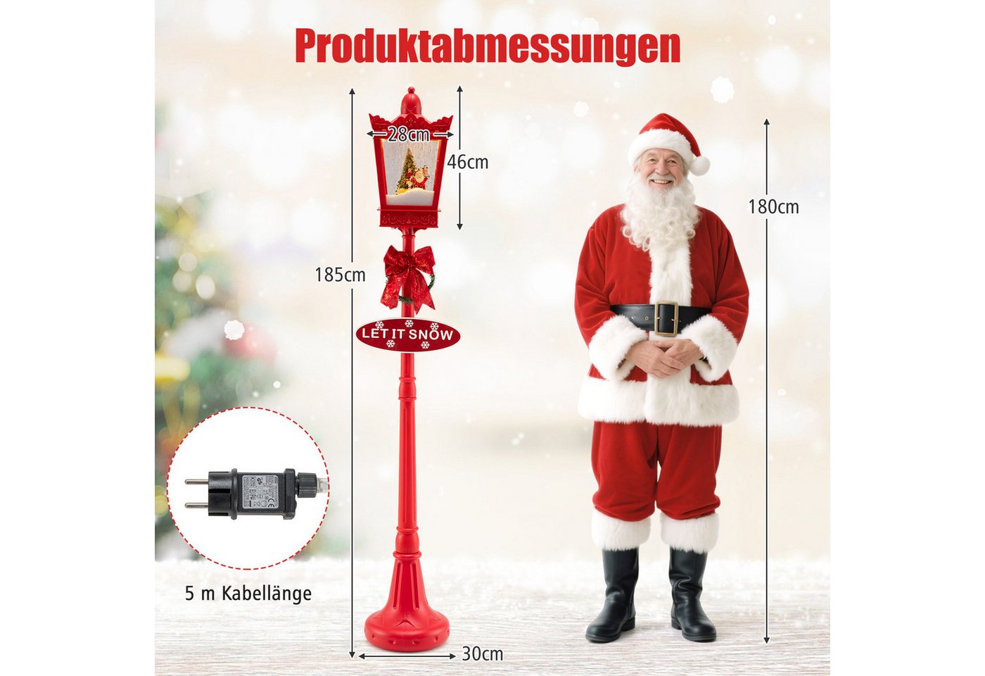 COSTWAY Weihnachtsfigur (1 St), Weihnachtslaterne, LED Straßenlampe, Weihnachtsdeko, 185 cm – Bild 3 von 5
