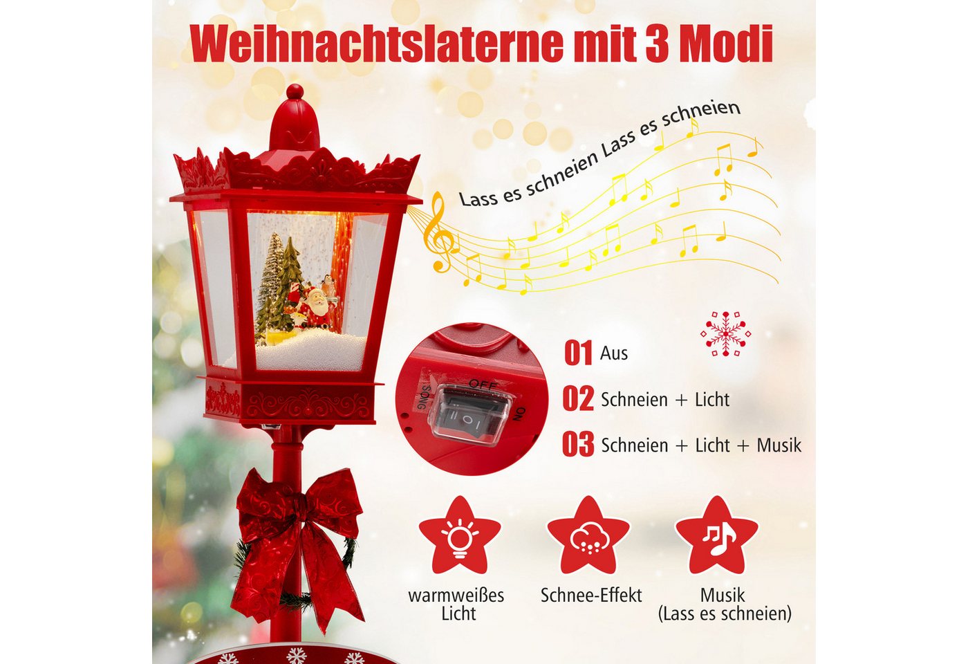 COSTWAY Weihnachtsfigur (1 St), Weihnachtslaterne, LED Straßenlampe, Weihnachtsdeko, 185 cm – Bild 4 von 5