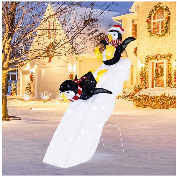 COSTWAY Weihnachtsfigur (1 St), Weihnachtsdekoration, Pinguin-Dekoration, LED