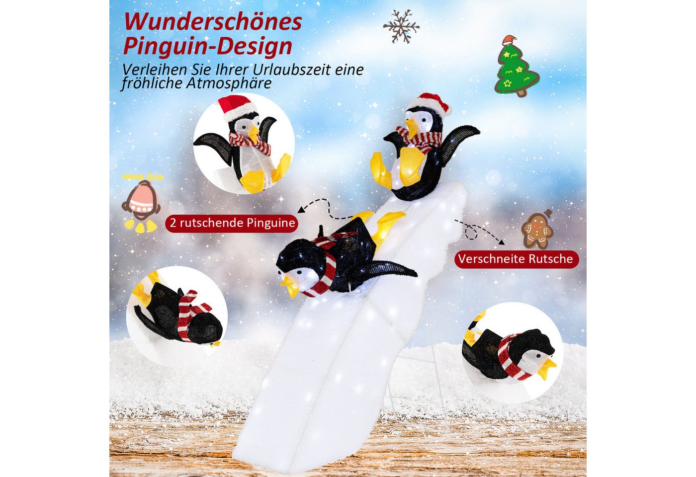 COSTWAY Weihnachtsfigur (1 St), Weihnachtsdekoration, Pinguin-Dekoration, LED – Bild 2 von 5