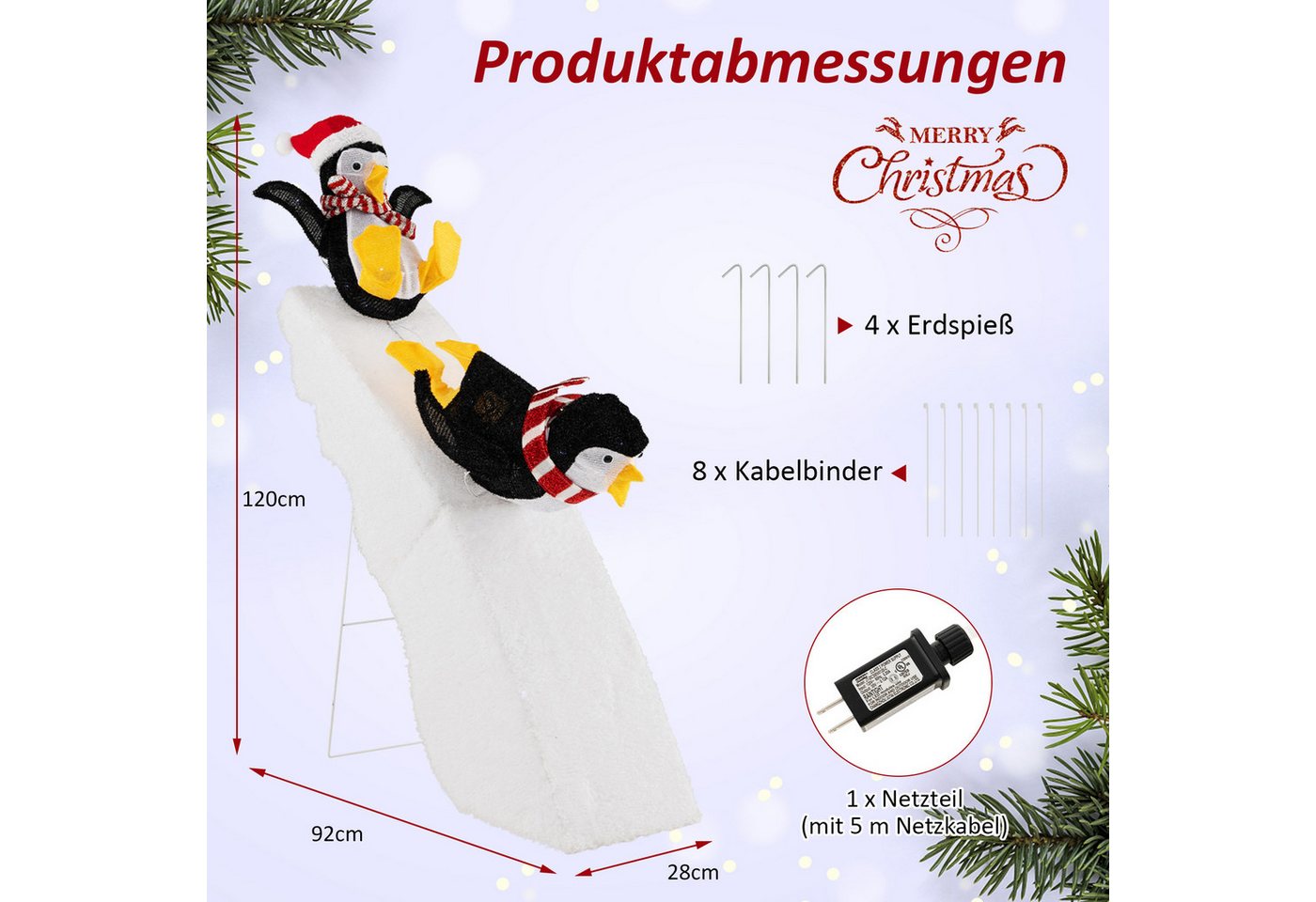 COSTWAY Weihnachtsfigur (1 St), Weihnachtsdekoration, Pinguin-Dekoration, LED – Bild 3 von 5