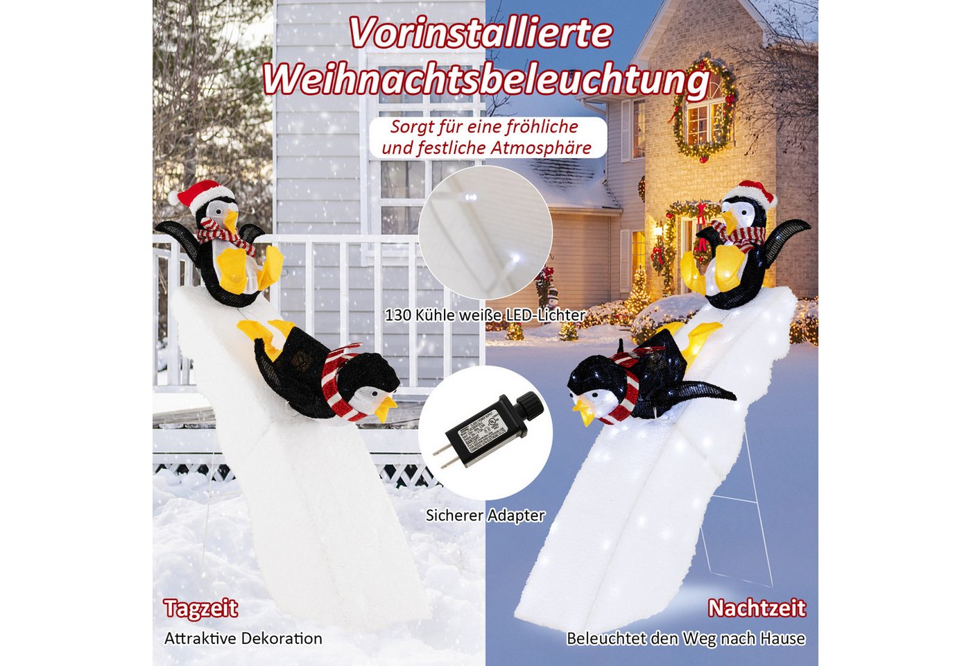 COSTWAY Weihnachtsfigur (1 St), Weihnachtsdekoration, Pinguin-Dekoration, LED – Bild 4 von 5
