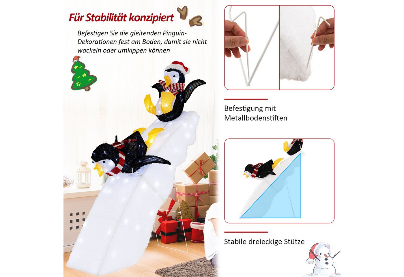 COSTWAY Weihnachtsfigur (1 St), Weihnachtsdekoration, Pinguin-Dekoration, LED – Bild 5 von 5