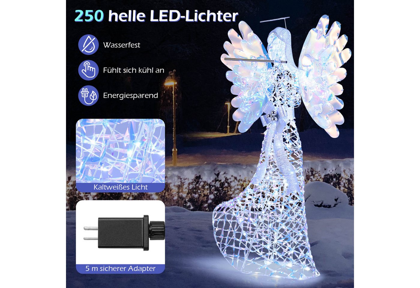 COSTWAY Weihnachtsfigur (1 St), LED Weihnachtsdeko, Weihnachtsengel, groß – Bild 4 von 5