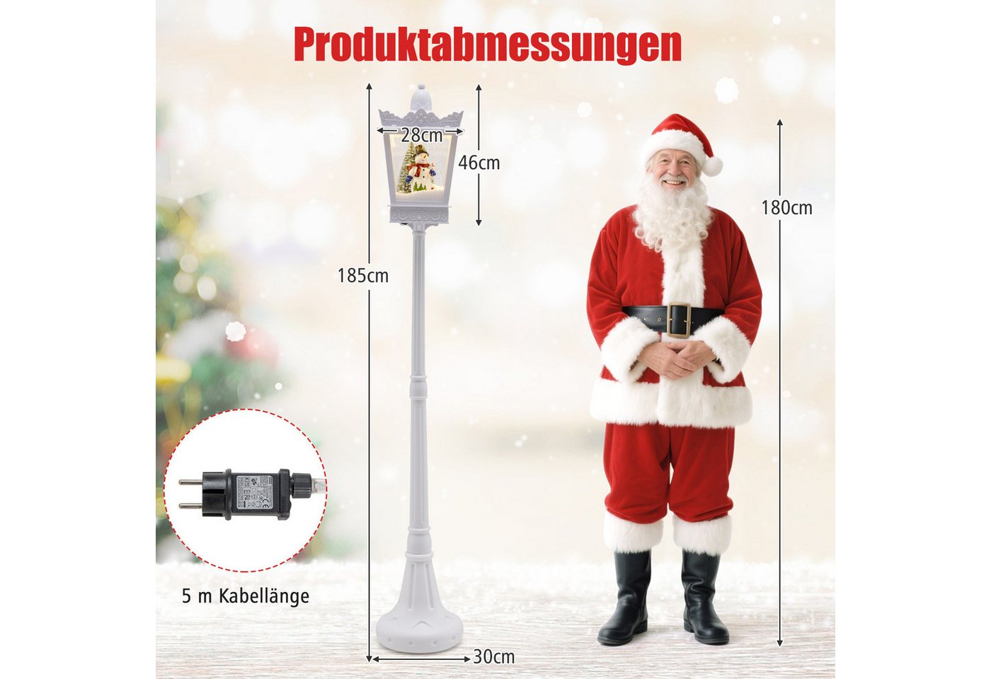 COSTWAY Weihnachtsfigur (1 St), Weihnachtslaterne, LED Straßenlampe, Weihnachtsdeko, 185 cm – Bild 3 von 5
