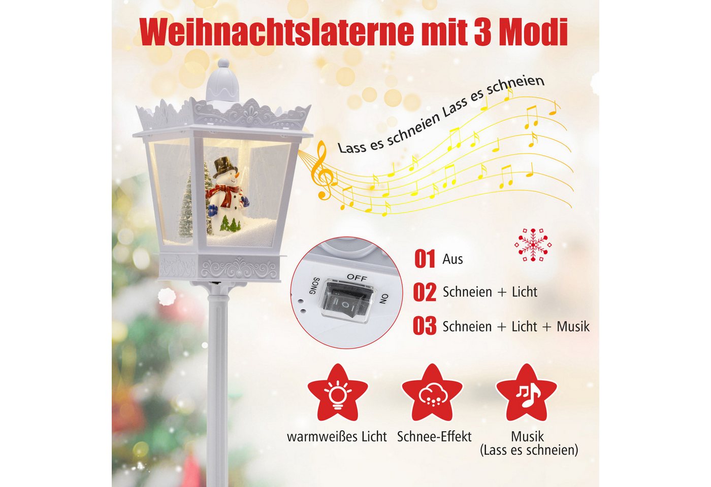 COSTWAY Weihnachtsfigur (1 St), Weihnachtslaterne, LED Straßenlampe, Weihnachtsdeko, 185 cm – Bild 4 von 5
