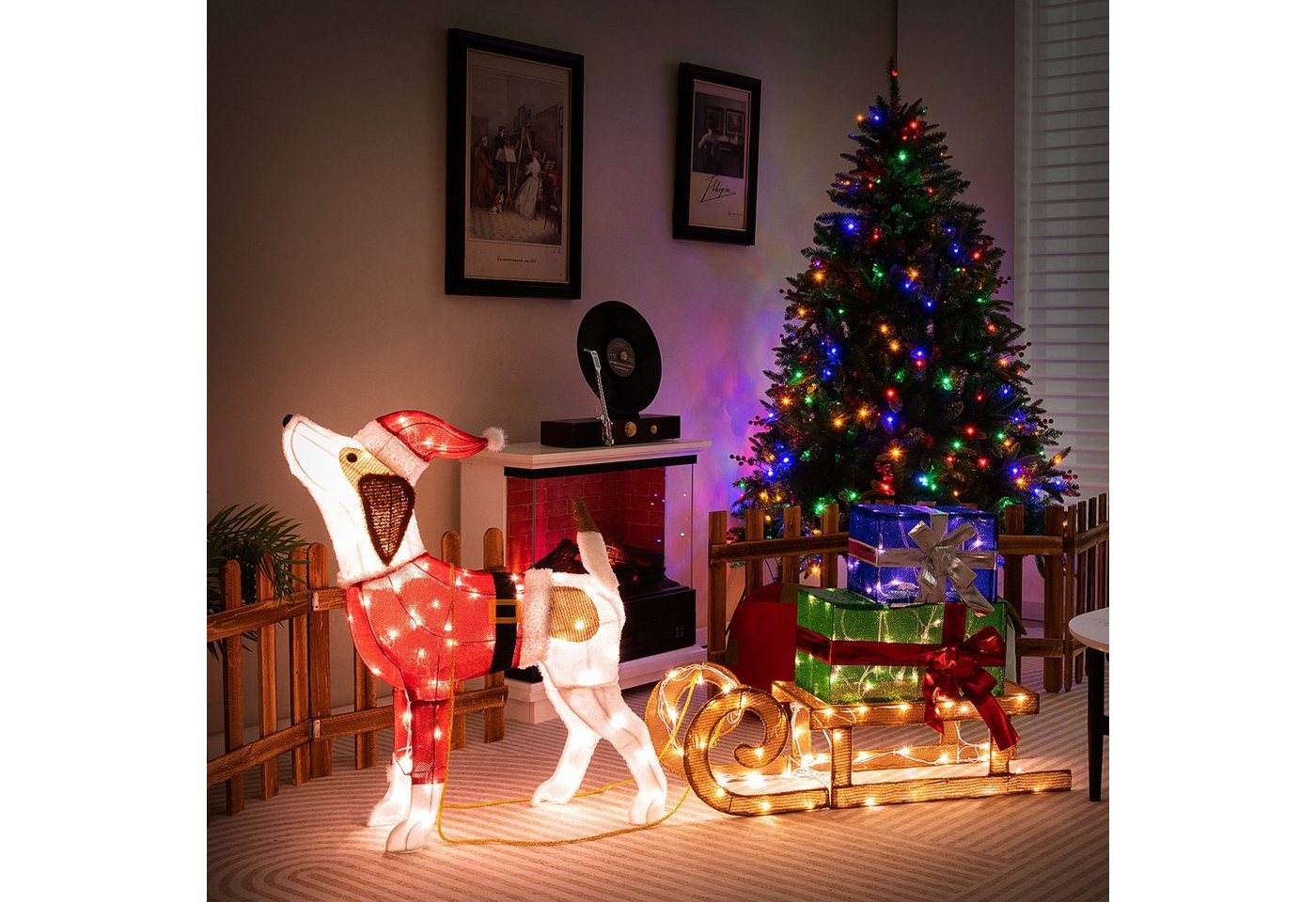 COSTWAY Weihnachtsfigur, mit Schlitten & Geschenkboxen, mit 170 LED-Lichtern – Bild 2 von 5