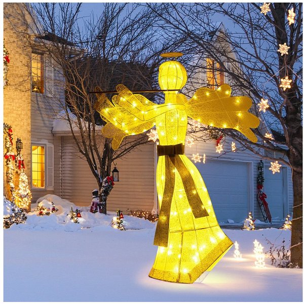 COSTWAY Weihnachtsfigur, LED Weihnachtsengel, 150cm hoch