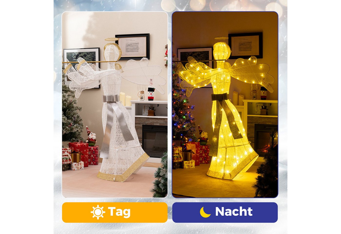 COSTWAY Weihnachtsfigur, LED Weihnachtsengel, 150cm hoch – Bild 3 von 5