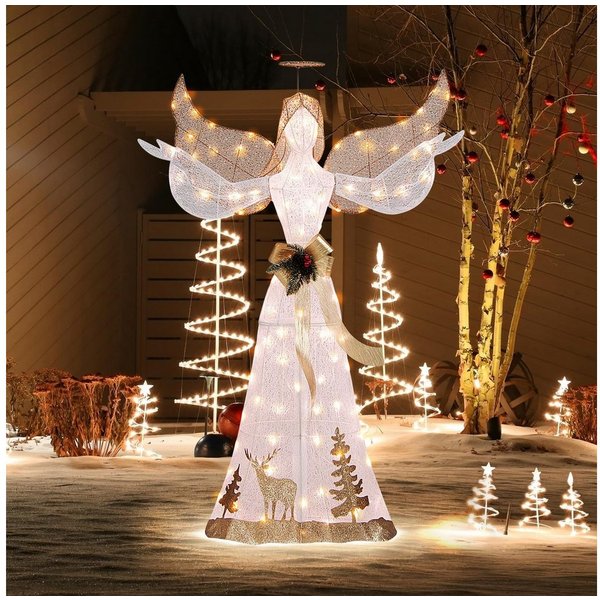 COSTWAY Weihnachtsfigur, 150cm Engel mit 100 warmweißen LED-Lichtern