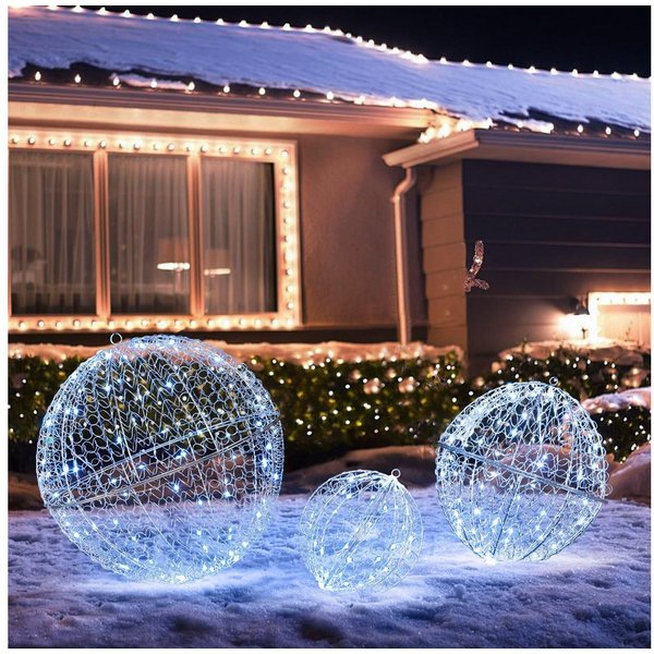 COSTWAY Weihnachtsfigur (3 St), LED Dekokugel, Weihnachtsdeko, zum Hinhängen & Hinstellen